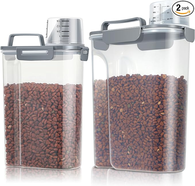 TBMax Dog Food Storage Containers 2 Pack 8 to 10 Lbs, Airtight Pet Food Container Dispenser with Large Spout & Portable Handle, Travel Dog Treat Cat Food Storage Bin Bird Seed Container -Dark Grey