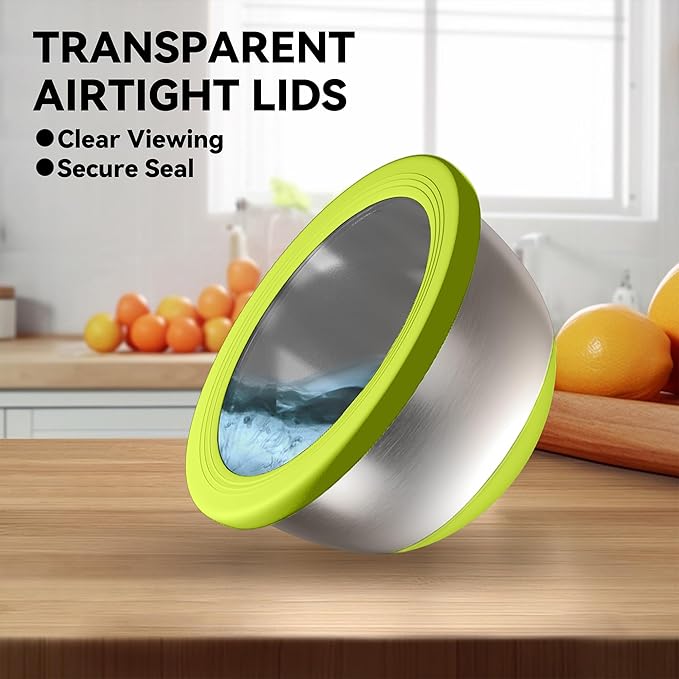 Stainless Steel Mixing Bowls with Lids – Set of 5 Large Nesting Metal Bowls for Kitchen, Baking, Cooking, Food Prep & Storage, Non-Slip Base, Dishwasher Safe, Multicolor