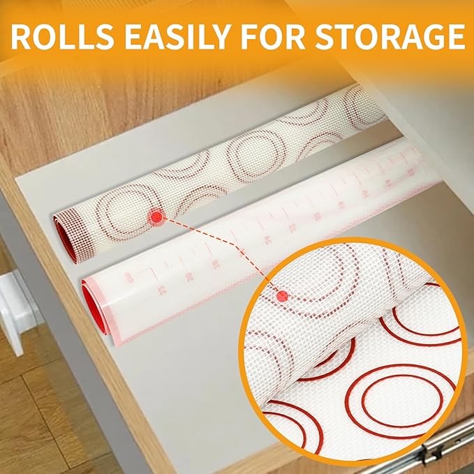 Silicone Baking Mat Sets, Dough Mat with Macaron Baking Mat Pastry Cutter Rolling Pin,Food Safe Pastry Mat, Reusable Cookie Sheets Liner