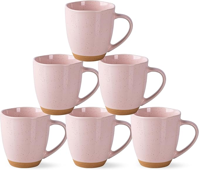 AmorArc 12oz Ceramic Coffee Mugs set of 6, Stylish Coffee Mugs with Rustic Terracotta Underside for Latte/Cappuccino/Milk/Cocoa, Dishwasher&Microwave Safe,