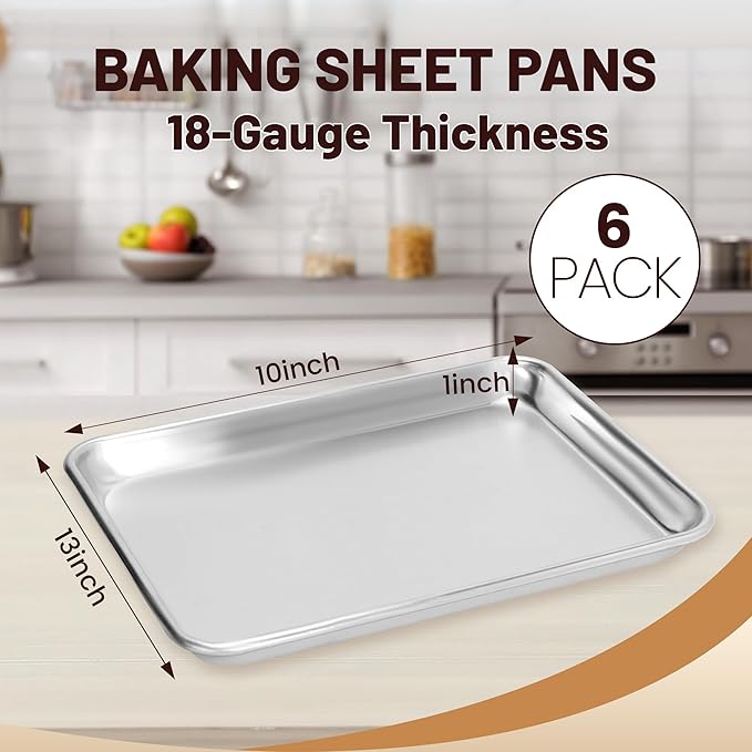 6 Pack Quarter Size 13" × 10" Baking Sheet Pan Aluminum Commercial cookie sheets for baking