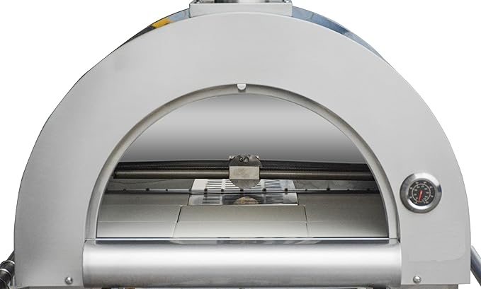 32.5 inch Propane Gas and Wood Fired Pizza Oven with Open Shelf and Wheels, Large Outdoor Oven for BBQ, Grilling, Stainless Steel Pizza Oven for Outdoor, Backyard and Party (Silver without Cover)