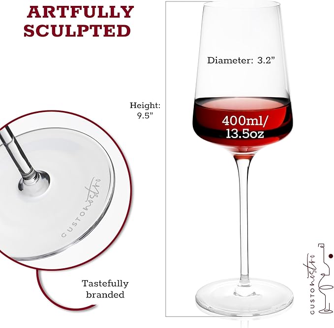 Gusto Nostro Crystal Wine Glasses Set of 4, 13.5 Oz Long Stem Modern Wine Glasses for White and Red Wine, Dishwasher Safe, Fancy, Elegant, Large and Tall Wine Glass for Wedding Christmas Anniversary