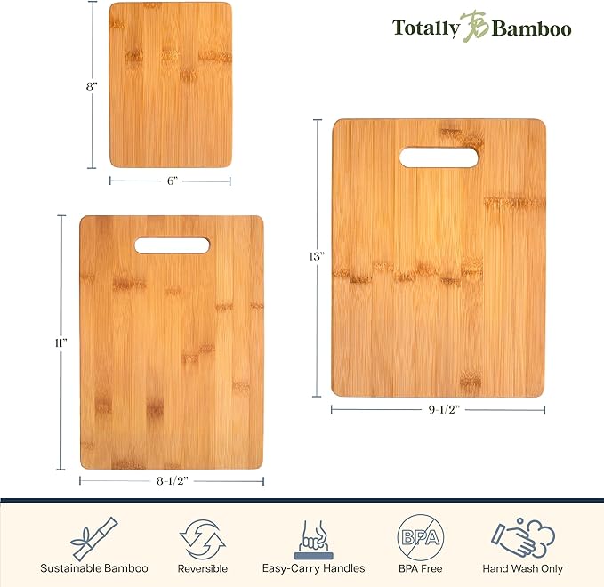 Totally Bamboo 3-Piece Bamboo Cutting Board Set – Wooden Cutting Boards for Kitchen – Great for Chopping and Serving – Large, Medium & Small Sizes for Food Prep