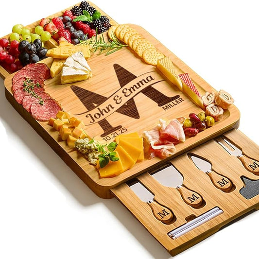 Personalized Charcuterie Board, Wood Engraved Custom Cheese Board, Customized Serving Tray Wedding Gifts for Couples, Engagement, Bridal Shower, Housewarming, and Christmas Gifts 2025
