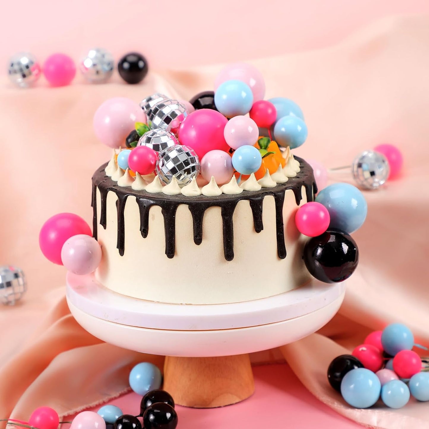 108 Pcs Balls Cake Topper DIY Cupcake Insert Foam Balloons for Cake Baking Wedding Anniversary Birthday Decoration(Graceful Colors,Multi Sizes)