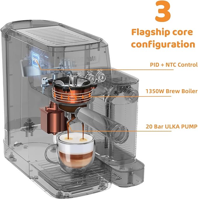 Cappuccino Machine 20 Bar, Professional Espresso Machines for Home and Office with Automatic Milk Frothering System, Barista Compact Latte Maker for Coffee Lovers, Stainless Steel-Mattino