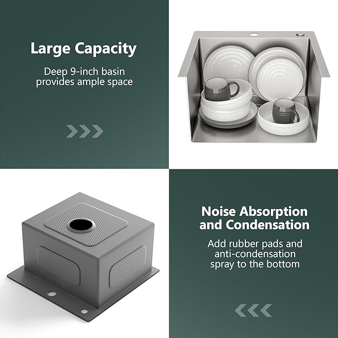 TORVA 18 Inch Kitchen Sink, 16 Gauge Stainless Steel Bar Sink Topmount Single Bar/Prep Basin, 9 Inches Deep