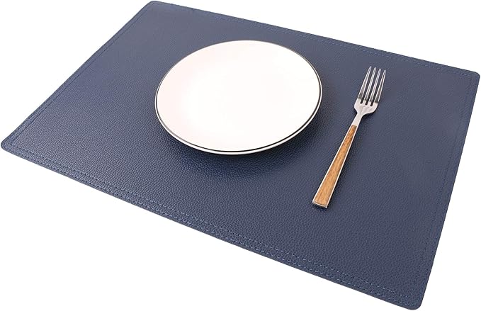Jovono Set of 8 Faux Leather Placemats, PU Table Mats, Waterproof, Stain Resistant, Heat Resistant, Non-Slip Easy to Clean for Kitchen Dining Table,Conference Table C Blue Rectangle