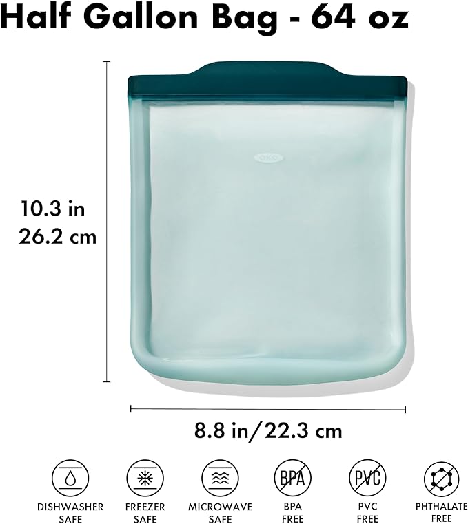 OXO Good Grips Silicone Reusable Bag – Half Gallon Bag (64 oz) - Lagoon