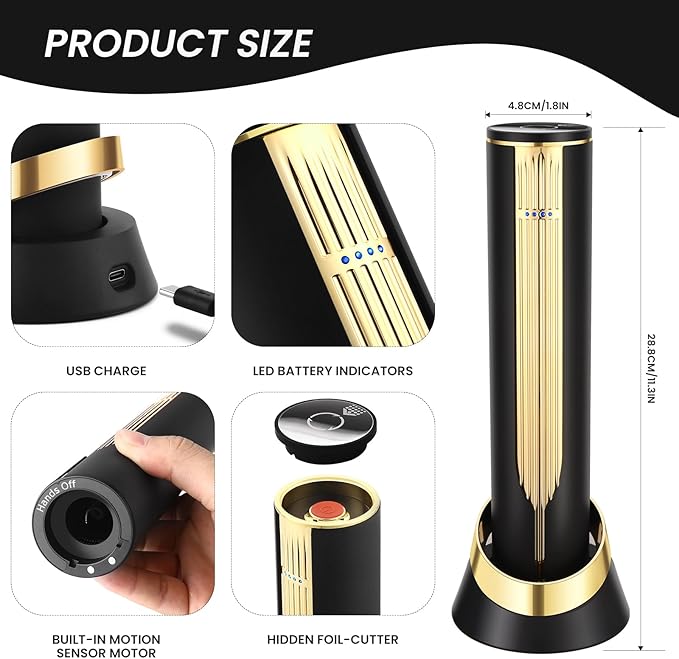 Electric Wine Bottle Opener with Charging Base & Built-in Foil Cutter – Rechargeable Intelligent Touch-Activated Automatic Corkscrew – Luxury Christmas Wine Gifts for Women, Men, Seniors