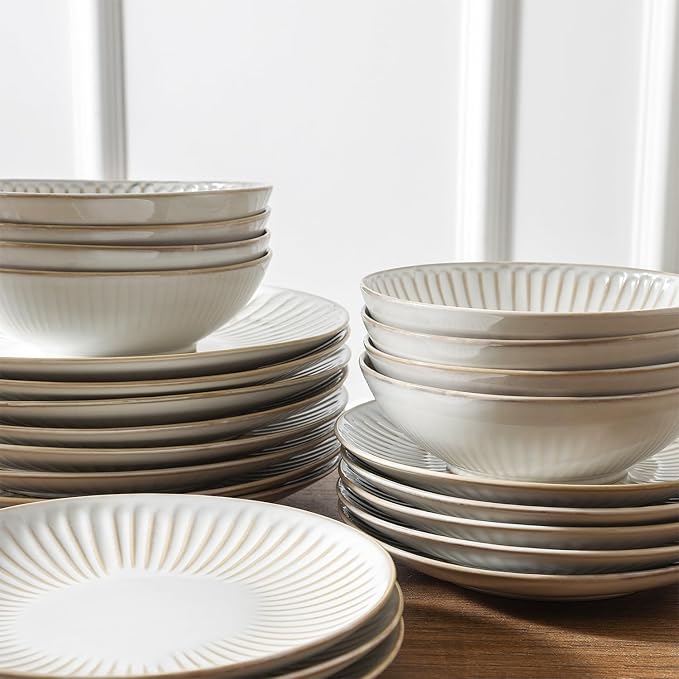 Stone Lain Linea 12-Piece Dinnerware Set Stoneware, White