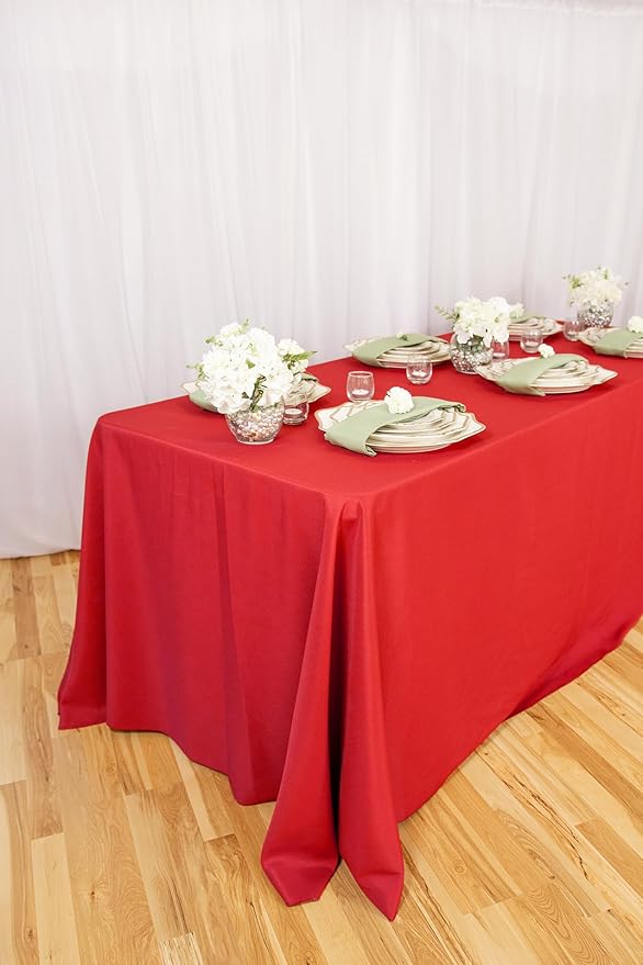 LTC LINENS 5-Pack Rectangular Tablecloths 90 in x 132 in with Rounded Corners - Red Table Cloths for 6 ft Rectangle Tables Floor Length - Polyester Fabric Cloth Table Covers for Wedding, Party