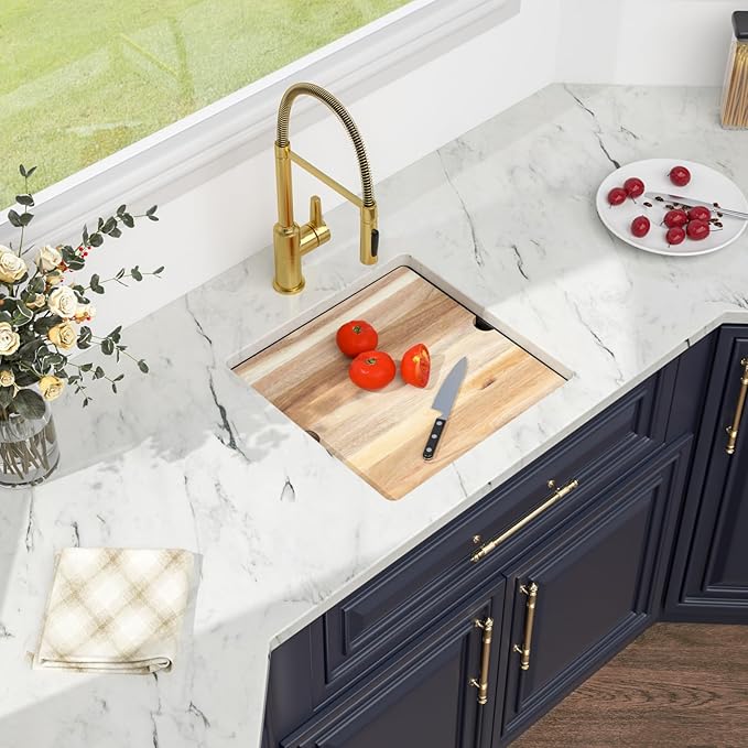 Kichae Black Undermount Bar Sink - 18 x 18 Black Composite Granite Undermount Wet Bar Prep Kitchen Sink