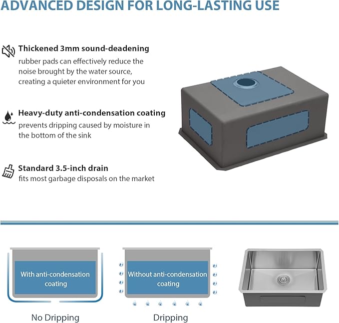27 Undermount Kitchen Sink - GhomeG 27x18 Undermount Sink Deep Single Bowl 16 Guage Stainless Steel Under Counter Kitchen Sinks Basin With R10 Round Corners