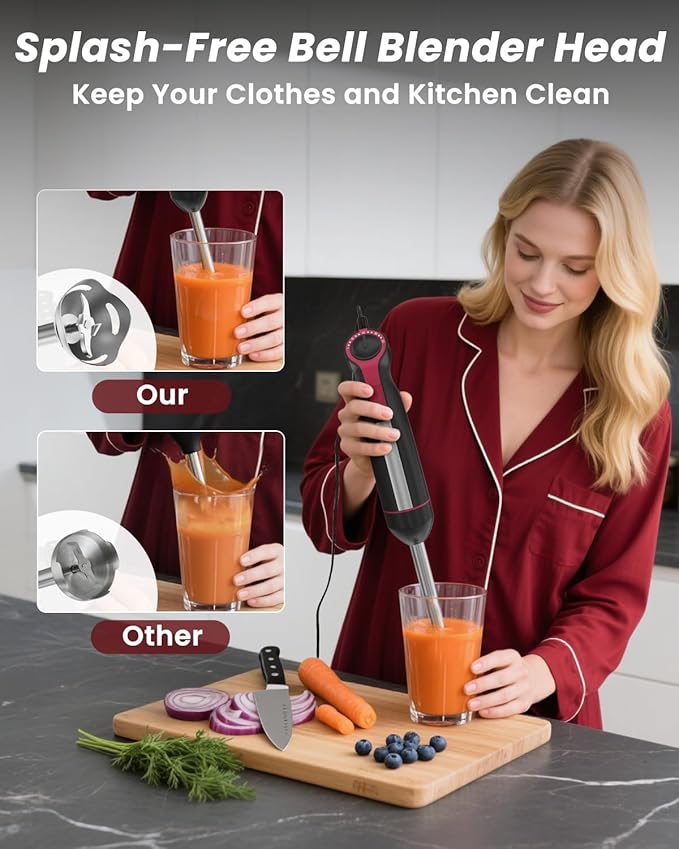 Immersion Blender Handheld 1000W, 3 in 1 Stick Hand Blenders for Kitchen with 20 Variable Speeds & Turbo, 304 Stainless Steel with Electric Whisk & Milk Frother Attachments for Soup, Puree & Emulsion