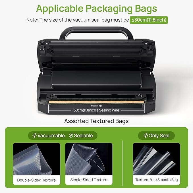 Vacuum Sealer for Food, 90kpa Powerful Automatic Food Sealer Vacuum Sealer for Dry/Moist, 6-in-1 Vacuum Sealer Machine for Food Saver, Easy Lock Handle | Removable Drip Tray | 10 Vacuum Bags