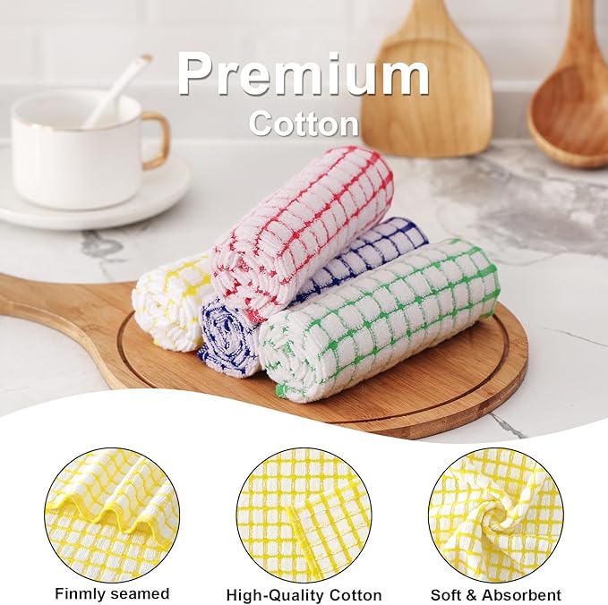 Kitinjoy Cotton 8 Pack Terry Kitchen Dish Cloths, 12 x 12 Inches Super Soft and Absorbent Dish Rags, Quick Drying Dish Towels for Washing Dishes, Yellow
