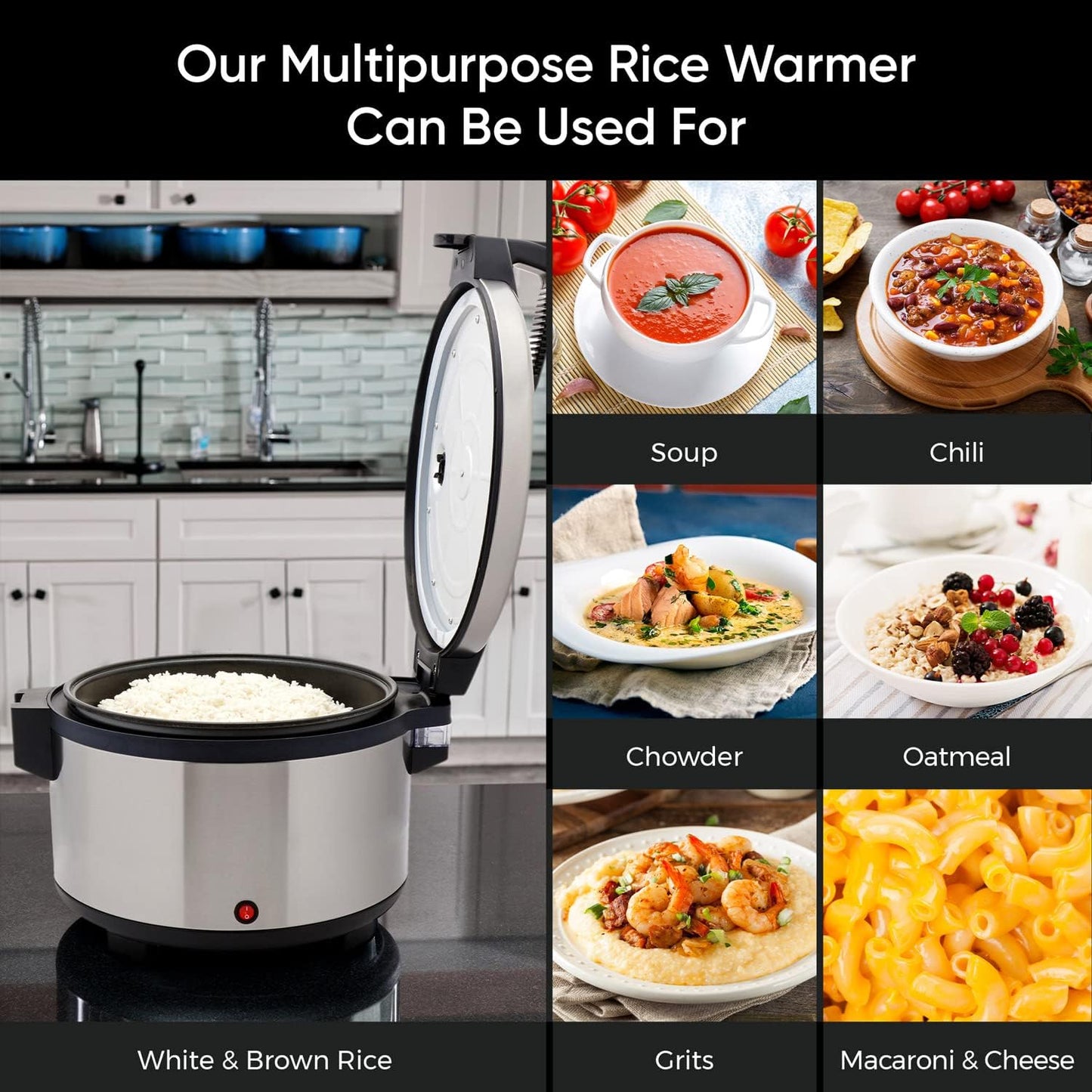 Tartle Commercial Rice Warmer and Soup Warmer - Warms 64 Cups Continuously for 12+ Hrs - Large Capasity, Non Stick & Keeps Rice Fluffy