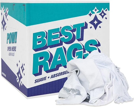 Arkwright Tshirt Box of Rags - 5 lb Box - Low Lint, Streak-Free Multipurpose Professional Cotton Cleaning Cloths for Stain, Paint, Wood, and Grease, White