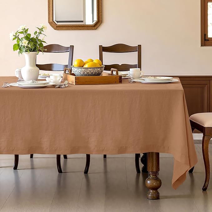Linen World Linen Tablecloth, 100% French Linen Beige Tablecloth 120" x 60" Inch, Washable Rectangular Tablecloth for Dining, Outdoor, Weddings and Restaurants, Decorative Valentine Easter