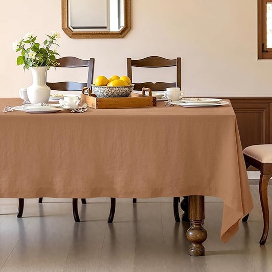 Linen World Linen Tablecloth, 100% French Linen Beige Tablecloth 120" x 60" Inch, Washable Rectangular Tablecloth for Dining, Outdoor, Weddings and Restaurants, Decorative Valentine Easter
