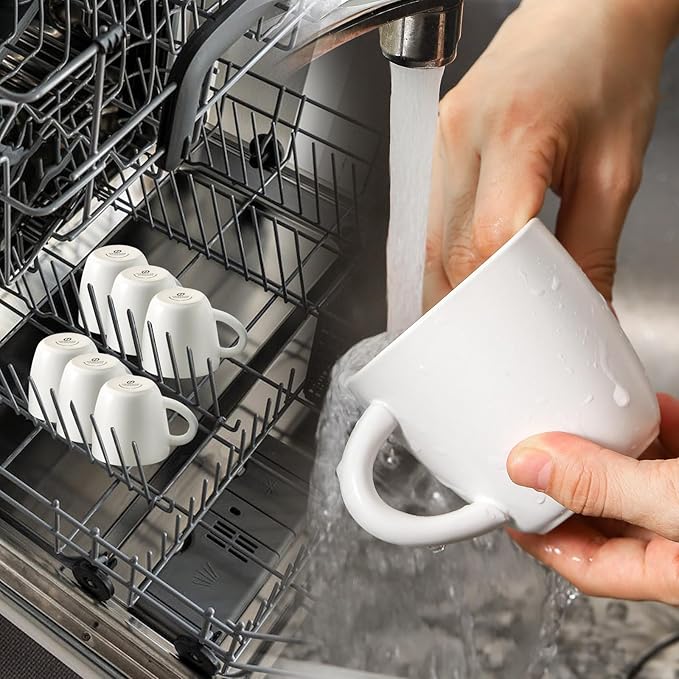 Hasense Cappuccino Cups with saucers, 6 Ounce Ceramic Coffee Mugs Set of 6 Perfect for Espresso, Specialty Coffee Drinks, Latte, Cafe Mocha and Tea, White