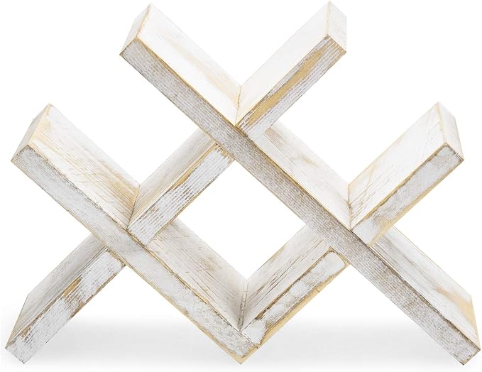 MyGift 4-Bottle Whitewashed Rustic Wood Wine Rack - Farmhouse X-Design Countertop Storage, Compact for Kitchen, Bar, Coffee Station (Holds 750ml Bottles, Easy Clean)