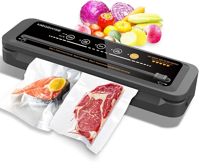 MegaWise Vacuum Sealer Machine | 80kPa Suction Power| Bags and Cutter Included & Vacuum Sealer Bags (8''x 12''-110pcs)