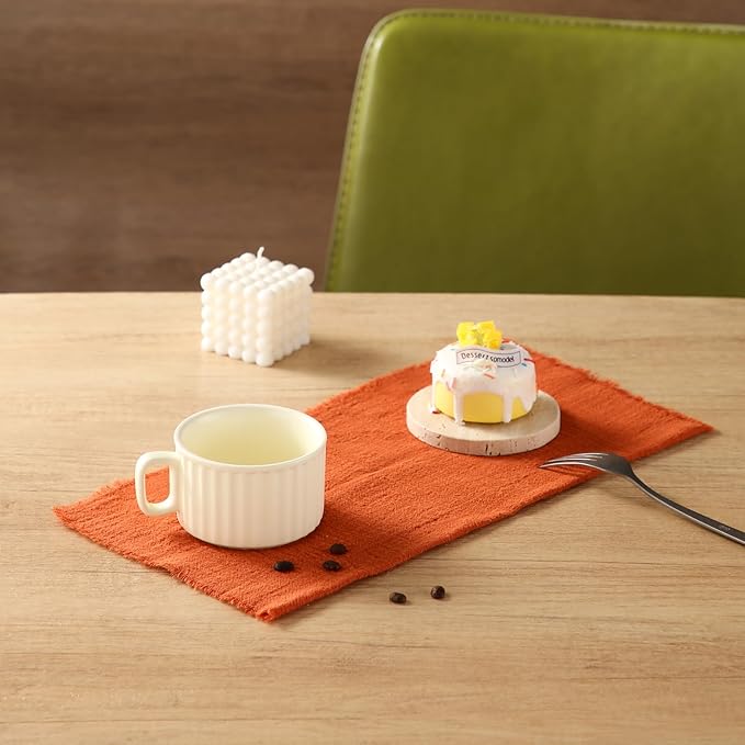 Handmade Cloth Napkins with Fringe, 100% Cotton Napkins, Delicate Handmade Linen Napkins for Dinners, Parties, Weddings and More, 17 x 17 Inch Set of 12 - Orange