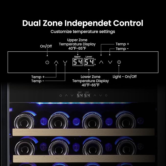 Yeego 24 Inch Wine Fridge Dual Zone, 47 Bottles Wine Cool Refrigerator with Glass Door, Built-in/Freestanding/Under Counter, Perfect for Home & Kitchen