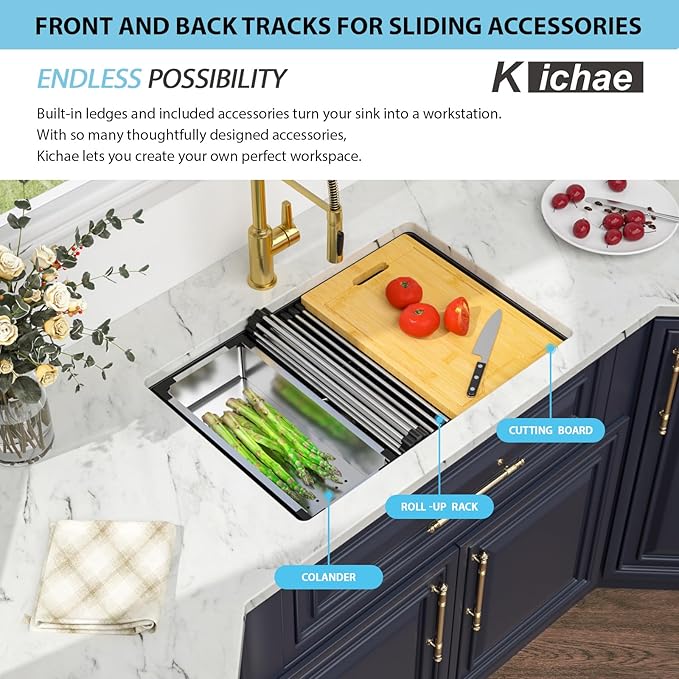 Kichae 28 inch Granite Composite Undermount Kitchen Sink - 28 x 19 Single Bowl Kitchen Sink Matte Black Quartz Workstation Kitchen Sink
