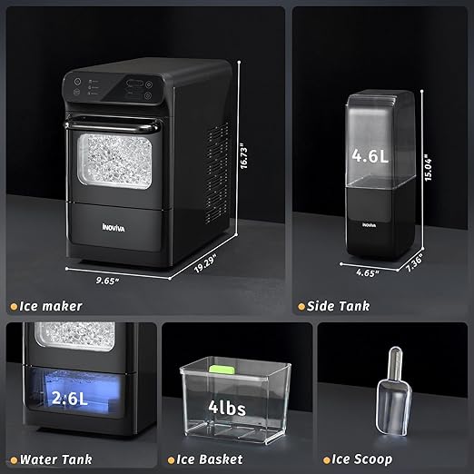 Nugget Ice Maker with 1.2 Gallon Tank, 40lbs/24H Soft & Chewable Ice, Automatic Water Supply, Preset Time, Self-Cleaning, Multifunctional Pellet Ice Machine for Home & Kitchen