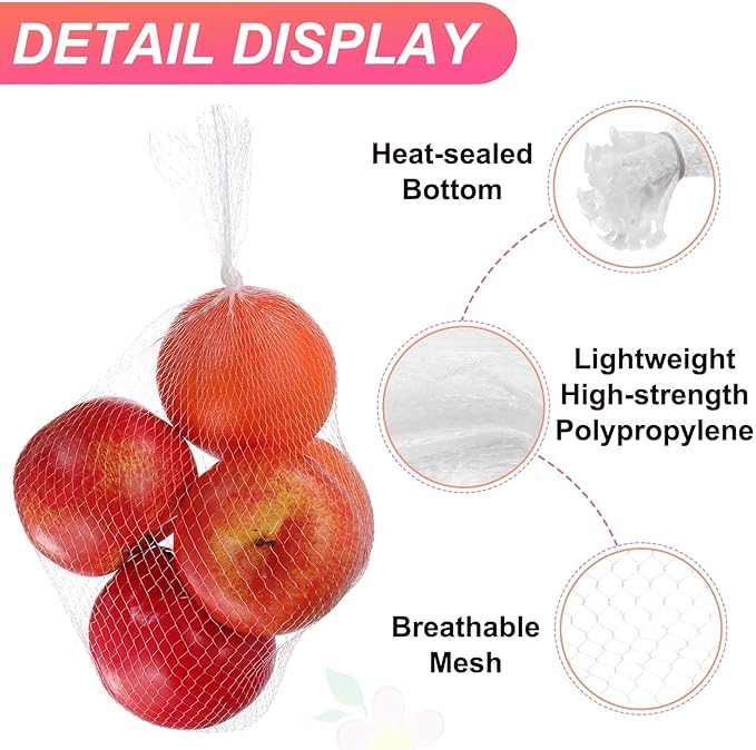 uxcell 100PCS Reusable Mesh Produce Bags, 11.8 Inches Egg Hatching Bags Washable Breathable Fruit Net Stretchable Mesh Netting Storage for Seafood Vegetable Onion Grocery Shopping, White