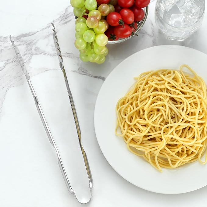 Pleafind 11.4 Inch Pasta Tong, Pasta Tongs with Fluted Handles, Stainless Steel Pasta Tongs, Comfortable and Easy to Grip, Kitchen Pasta Clip,Spaghetti clips for pasta cooking & grilling & baking