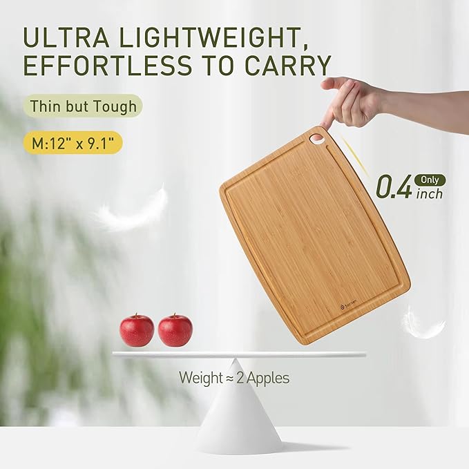 Lightweight Durable Bamboo Cutting Board with Non-Slip Feet, Reversible Wood Cutting Board with Juice Groove Easy to Store & Clean, Water-Resistant Ideal Kitchen Gift for Home Cooks
