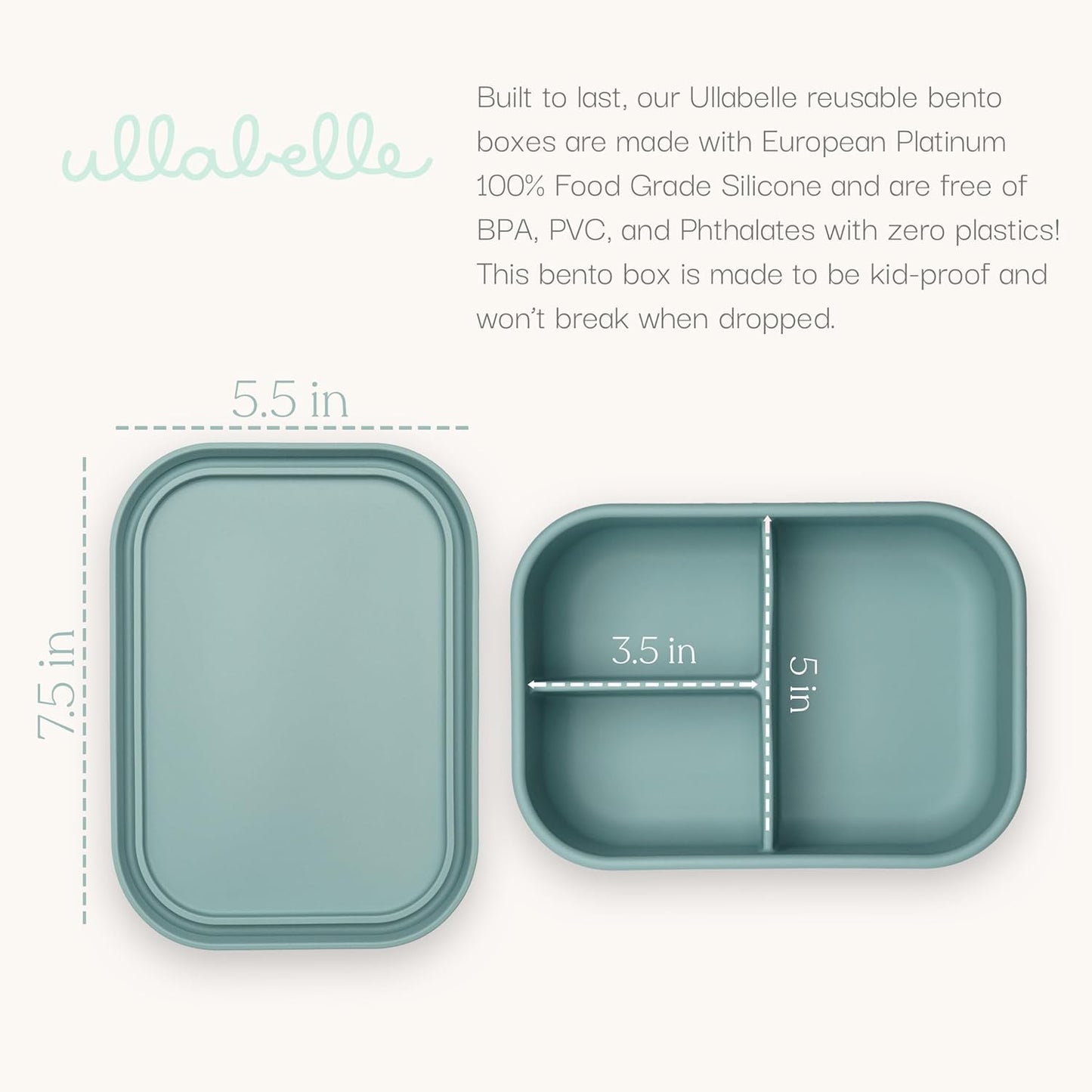 Ullabelle Leak Proof Bento Box Food-Grade Silicone Bento, BPA, Phthalate, Lead, & PVC Free - Bento Lunch Box for Daycare, Kids, & Adults - Leak Resistant Sets With Lids Snack Box Container (Lilac)