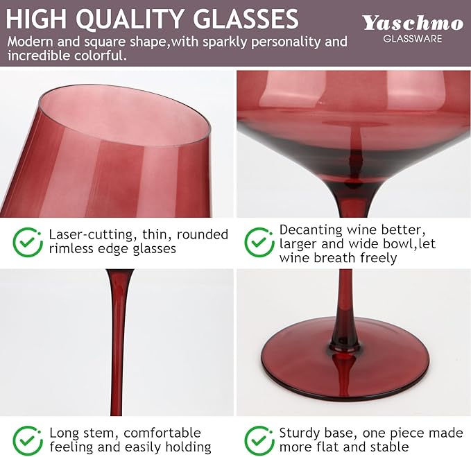 Colored Wine Glasses Set of 6, Large 16oz Hand Blown Crystal Wine Glassware, Stemmed Colorful Wine Glasses - Red & White, Modern & Elegant for Friends,Family,Wedding,Anniversary,Christmas,Birthday