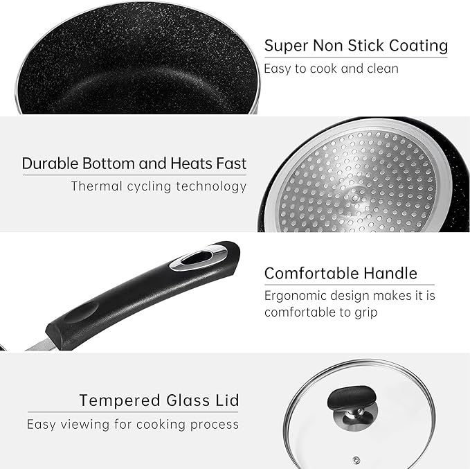 Nonstick Saucepan Set with Lid, Non Stick 1.5QT & 2.5QT Sauce Pan Set with Glass Lid Small Pot for Home Kitchen