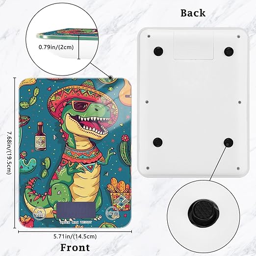 Blue Dinosaur Cactus Food Scale Kitchen Digital Scale Food Ounces and Grams Dieting Baking Cooking Waterproof Glass Panels LCD Display,4 Units Tare Function