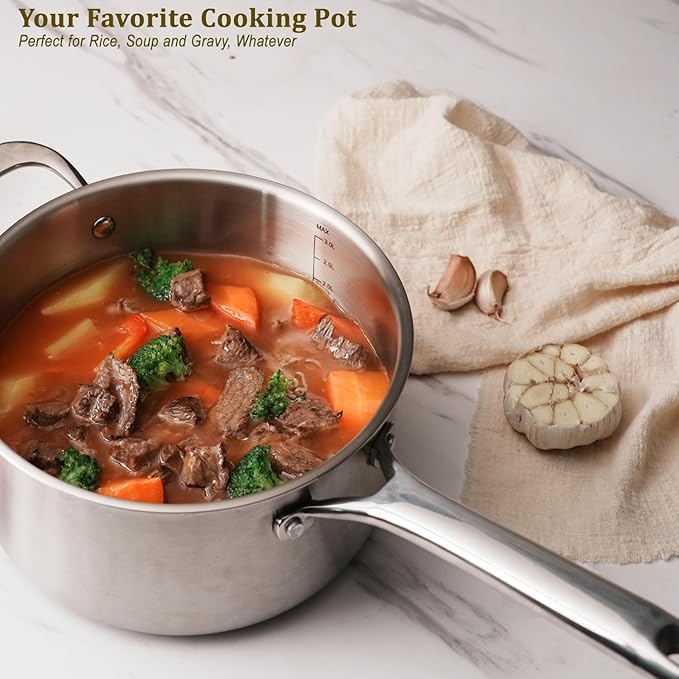 4 QT Saucepan with Lid,3-Ply Stainless Steel Stockpot,Professional Grade Cookware,Induction Compatible