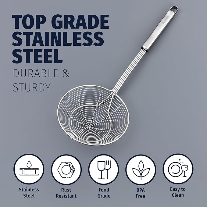 Zulay Kitchen Premium Stainless Steel Spider Skimmer 15.4” - Spider Kitchen Utensil with Premium Ergonomic Handles for Easy Use - Easy to Clean - Perfect for at Home Cooks & Chefs