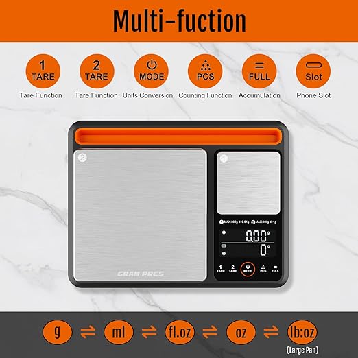 Dual Platform Digital Kitchen and Food Scale 0.01g/300g & 1g/10kg，Digital Weight Grams and Oz，Black with Stainless Steel