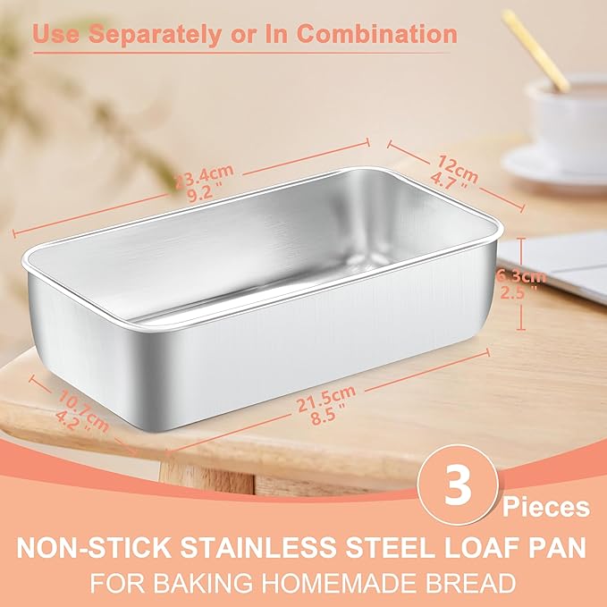 Herogo 9 x 5 Inch Loaf Pans Set of 3, Rectangle Bread Loaf Pans for Baking Bread Homemade Meatloaf, Banana, Brownies, Lasagnas, Oven & Dishwasher Safe