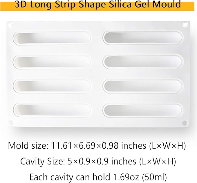 OCPO KITCHEN Eclair Silicone Mold for Baking Mousse Cake, 3D Silicone Baking Mold for Cakes French Pastry Chocolate Brownie, Cake Decoration, 3D Eclair Shape (8-Cavity)