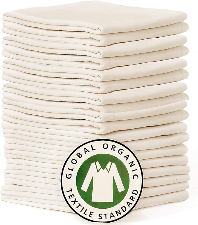 16 Pack Flour Sack Dish Towels, Reusable Washable Organic Cotton, Highly Absorbent, Table Napkins (13x13, Ivory)