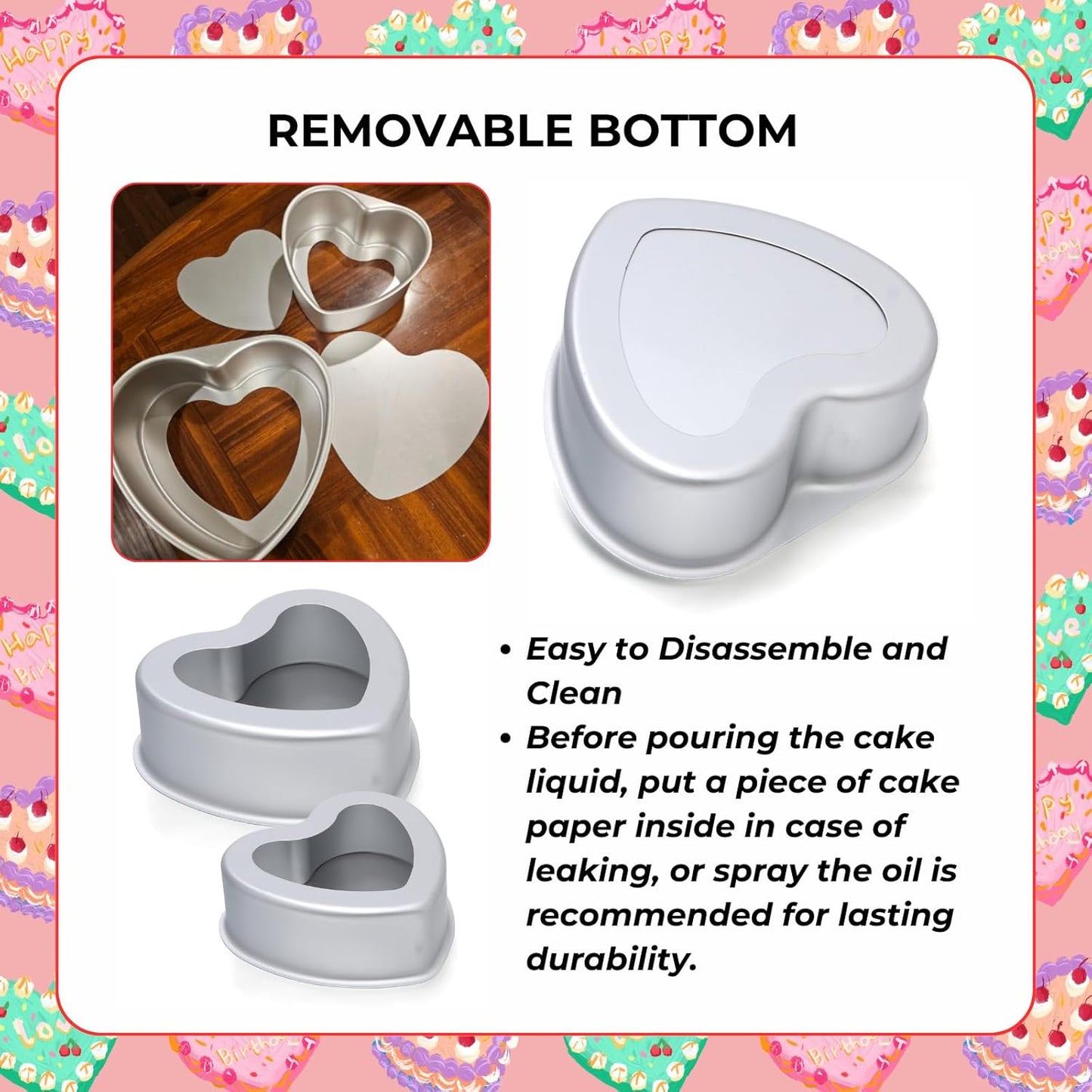 beyonday 2pcs Heart Shaped Cake Pan with Removable Bottom, 4 inch & 6 inch Aluminum Alloy Heart Cake Trays for Birthday Party Wedding Anniversary Baking Mold Cheesecake Pans Kitchen Bakeware