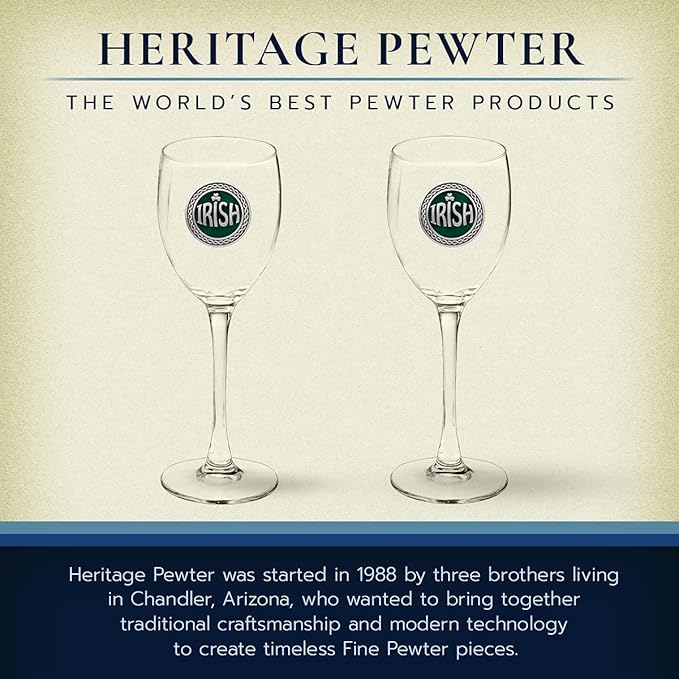 Heritage Pewter Irish Glass Goblets – Set of 2 | 12 OZ Goblet Wine Glasses | Expertly Crafted Pewter Glass