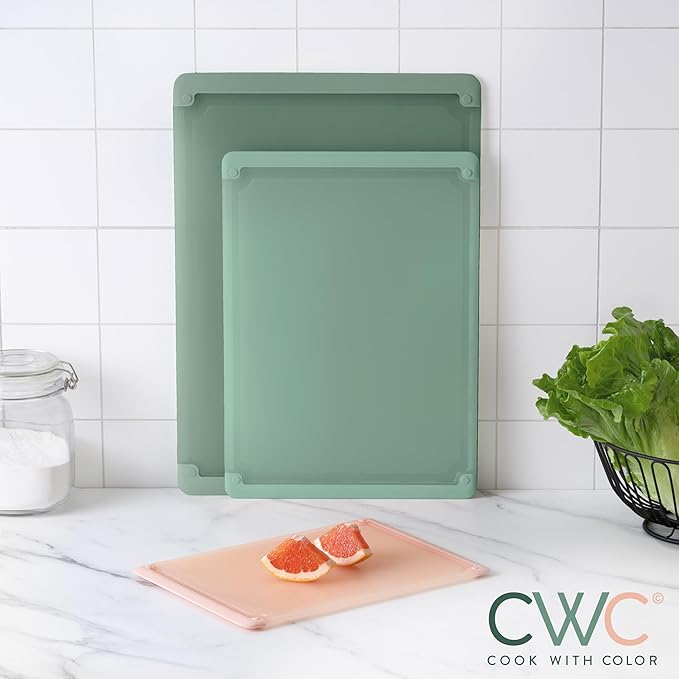 COOK WITH COLOR Extra Large Cutting Board Set, Jumbo-Sized Boards with Rubber Border for Enhanced Cooking Experience, 3-Piece, Blue/Teal