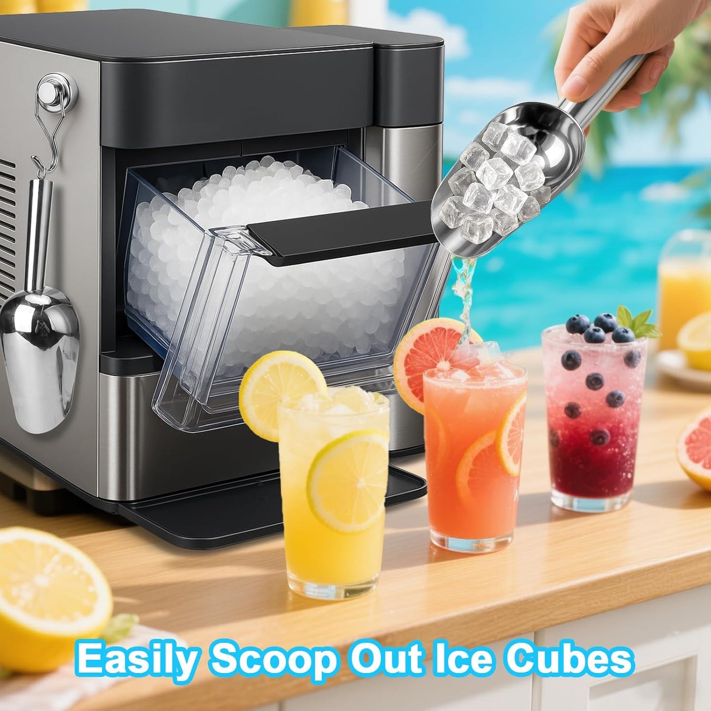 Stainless Steel Ice Scoop for Freezer with Magnetic Hook - Ice Scoop for GE Profile Opal 2.0 Nugget Ice Maker, for Kitchen Bar Party Accessories (3OZ)